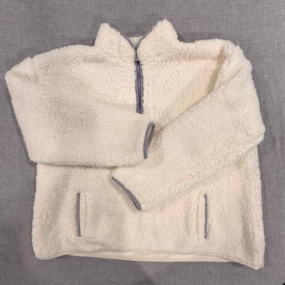 Summersalt White Faux Fur Fleece Sherpa Quarter Zip